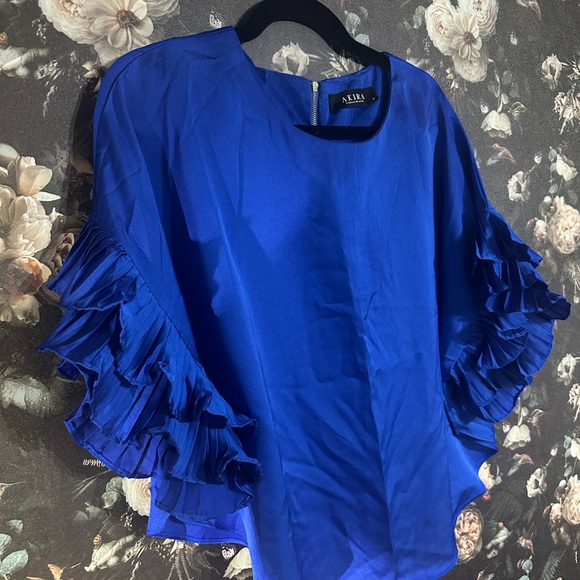 AKIRA Tops - AKIRA Cobalt Blue Ruffle Sleeve Blouse